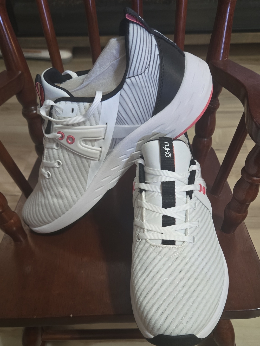 Ryka White Athletic Sneakers with Black and Pink Accents